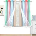Kinryb Nursery/Kids/Girls Room Star Cut Out Blackout Rainbow Curtain with Sheer Overlay 2 Panels, Each 52 inch Wide,45 inch Length with White Gauze,Ombre Stripe Rainbow Curtains (2 Panels,52x45 Inch)