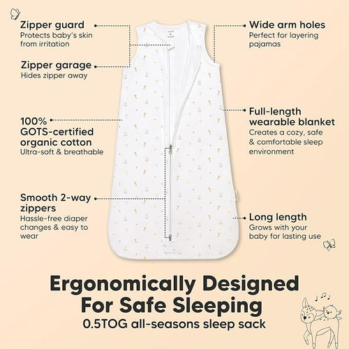 2-Pack Baby Sleep Sacks, Zipper Wearable Blanket - 0.5TOG Organic Cotton, Lightweight,Soft Cozy Infant Sleeping Sack 3-6 months, Easy to Wear Small Newborn Transition Swaddles Sleepsacks (Wildflowers)