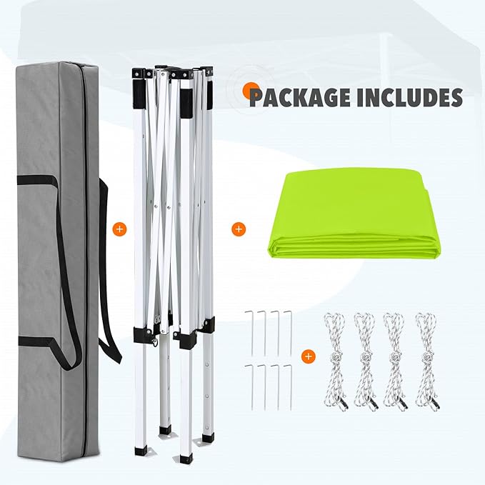 EAGLE PEAK 5x5 Pop Up Canopy Tent Instant Outdoor Canopy Easy Set-up Straight Leg Folding Shelter, Neon Green