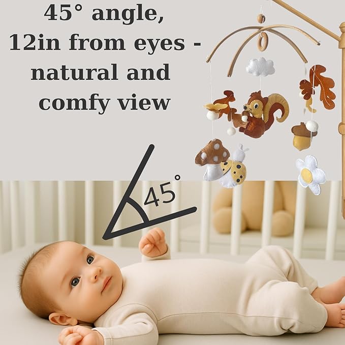 Baby Mobile for Crib, Adjustable Wooden Arm Holder, Easy Install Nursery Accessory, Natural Gift for Newborn and Parents