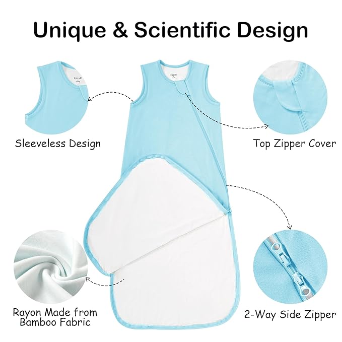 Supersoft Rayon Made from Bamboo Sleep Sack 18-24 Months 0.5 Tog Lightweight Toddler Sleep Sack 2t Baby Wearable Blanket with 2-Way Zipper Summer Unisex Sleeping Bag for Babies (2 Pack) Blue & Gray