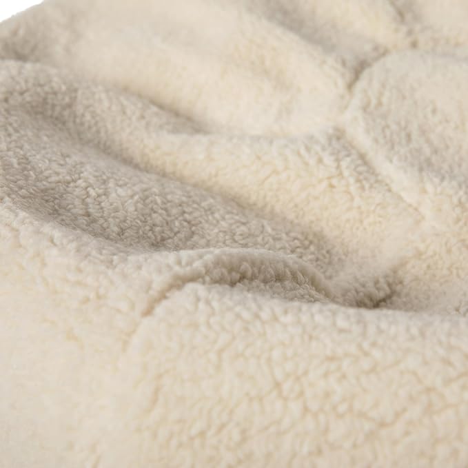 EMMA + OLIVER Daisy Sherpa Bean Bag Chair, Classic Refillable Bean Bag Chair for Kids and Teens, Small, Natural