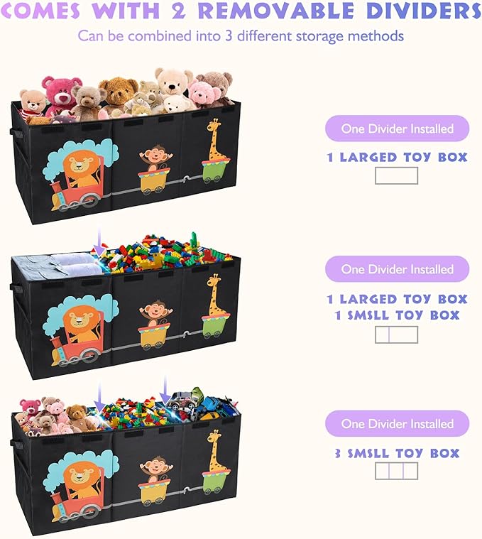 XL Toy Box - Toy Storage Bins with lids, Collapsible Toy Chest for Boys Girls, Kids Big Toy Organizer with Adjustable Dividers for Living Room Area, Playroom, Bedroom