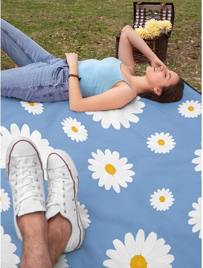 Thuswarm Floral Daisy Flowers Blue Flannel Throw Blanket Gifts Warm Cozy Soft Funny Print Blankets for Summer Room Decoration Bed Couch Sofa 120”×90” Extra Large for Family