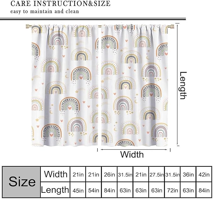 Kids Rainbow Curtains Boho Cartoon Colorful Stars Love Heart Lovely Abstract Art Pattern Print Window Drapes for Girl Bedroom Living Room Kitchen Decor,2 Panel Set,84Wx84H Inch Blackout
