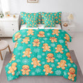 Erosebridal Christmas Gingerbread Full Bedding Set 7 Piece,Cute Gingerbread Man Bed in A Bag for Kids,Xmas Snowflake Comforter Set Kawaii Xmas Sheet Set with Comforter,Green Christmas Decoration