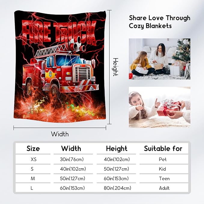 Kids Blanket Fire Truck Gifts for Toddler Boys, 50"x60" Fleece Soft Cozy Car Theme Throw for Couch Bed