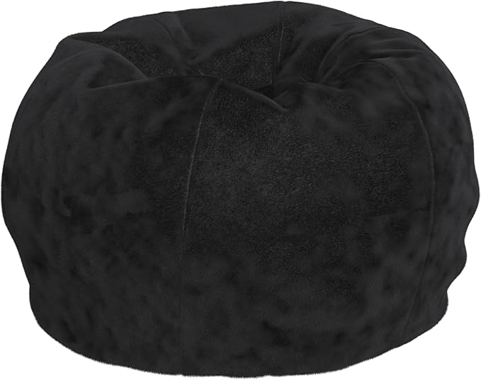 EMMA + OLIVER Daisy Small Black Furry Bean Bag Chair for Kids and Teens