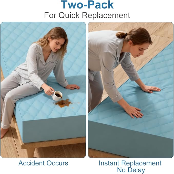 2Pack Waterproof Crib Sheets- Cotton 24X38 Fitted Crib Sheets Crib Mattress Protector Sheets,Soft Bed Sheets,Washable Little Bed Sheets (Blue, 24 * 38inch)