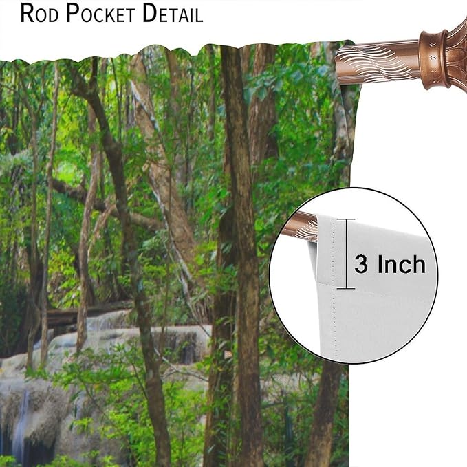 Forest Waterfall Blackout Curtains, Spring Nature Theme Natural Scenery Mountain Scenery Rod Pocket Window Drapes, for Bedroom Living Room 42" W X 54" L