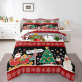 Erosebridal Christmas Tree Decor Quilts Cartoon Snowman Comforter Set for Teens Kids Boys Xmas Deer Elk Santa Claus Bedding Set for New Year Snowflake Red and Black Duvet Insert King Size