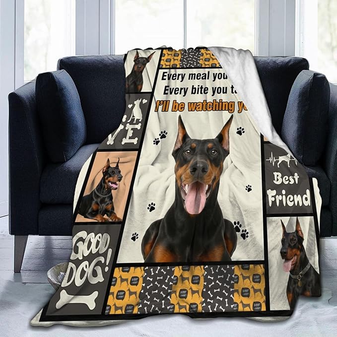 Doberman Blanket Doberman Decor Throw Blanket Super Soft Flannel Lightweight Fluffy Plush Fuzzy Fleece Stuff Blanket Gifts for Dog Lover Girl Woman Adults Man Boys Kids Baby for Bed Sofa 60"X80"