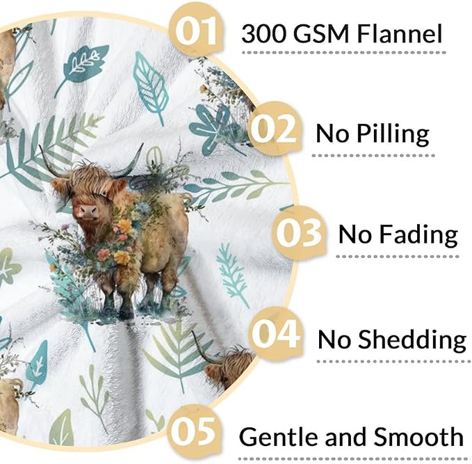 Highland Cow Blanket for Adults Women Girls - 80x60 Inches Cute Throw Blanket Gift for Mom Daughter Grandma Nana - Green Soft Fuzzy Cow Blankets for Bed Couch Sofa Travel