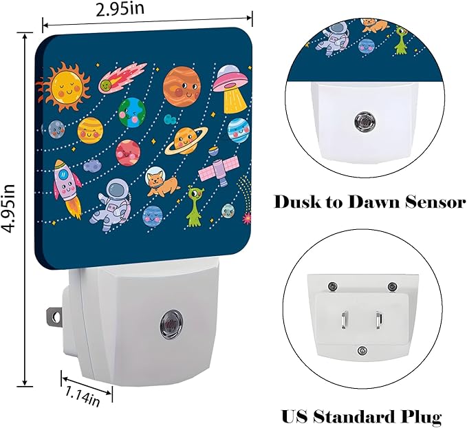 Cute Space Doodle Night Light,Plug-in Nightlights Auto Sensor Night Lamp Dusk to Dawn Lamp Home Decor for Nursery Children Girls Boys