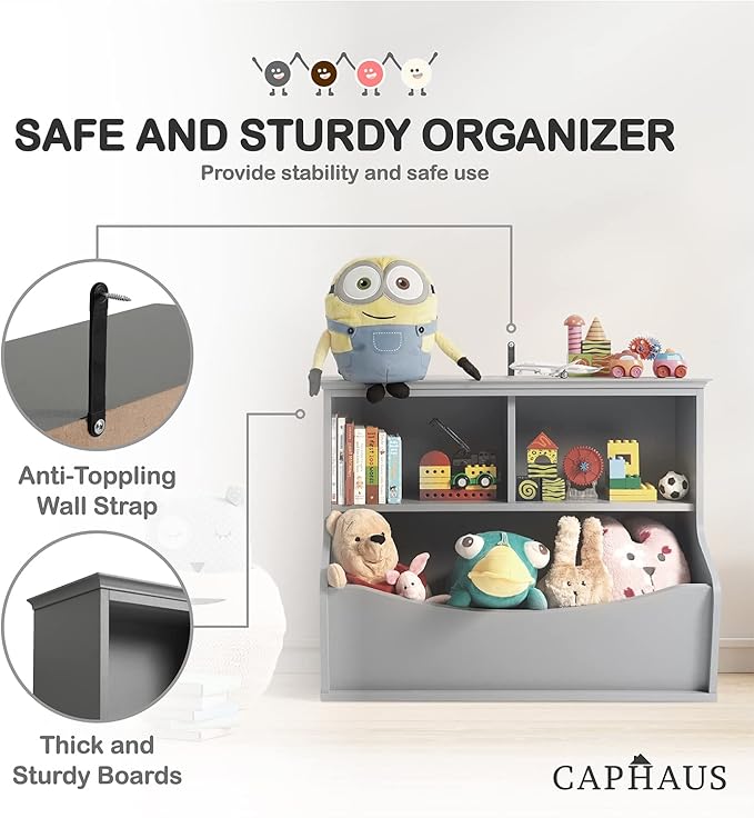 CAPHAUS Kids' Multifunctional Book and Toy Storage Cubby - Open Shelf Organizer for Nursery, Playroom, Closet - Home Organization Toy Bookcase