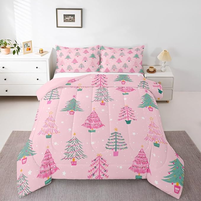 Feelyou Xmas Comforter Set Queen Size Christmas Tree Bedding Set for Kids Boys Girls Christmas Decor Duvet Quilt New Year Gift Bedroom Decor Microfiber 3 Pcs with 2 Pillow Cases