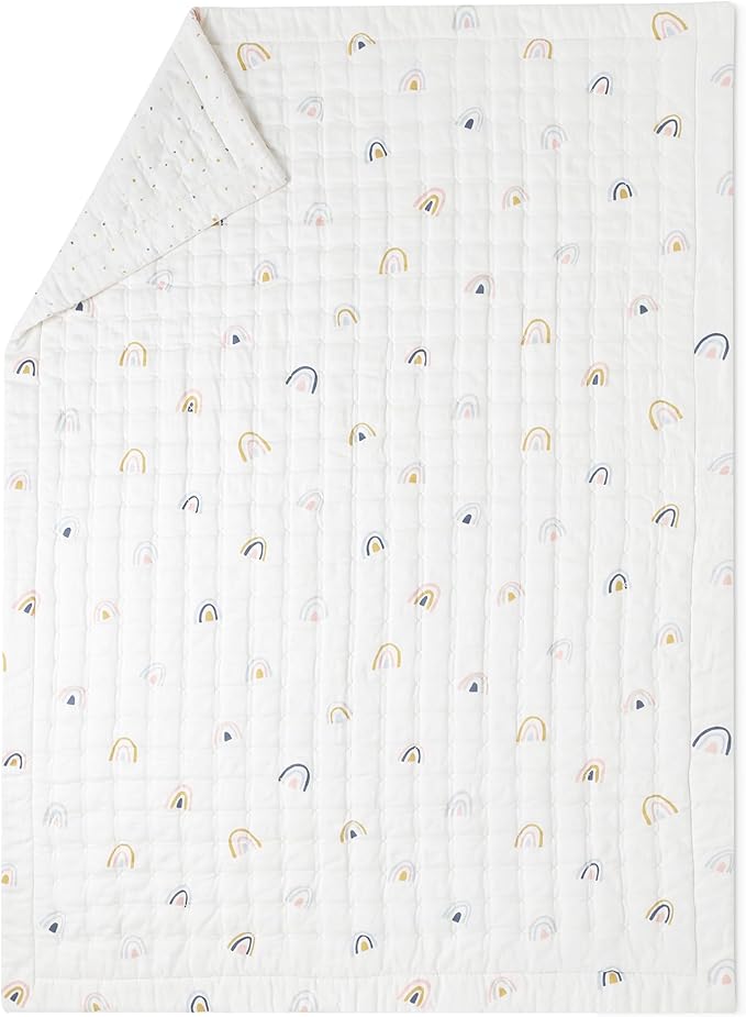 MakeMake Organics Organic Baby Blanket GOTS Certified Organic Comforter Cotton Infill Tufted - Reversible Ultra Soft Breathable (30"x40", Dotty + Rainbow)
