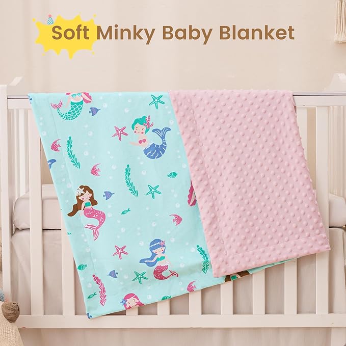 david's kids Micro Fleece Minky Baby Blanket for Girls with Double Layer and Soothing Raised Dots, Breathable and Soft Lightweight Receiving Blanket for Newborns, 30x40 Inches, Mermaid