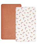 Crib Sheets for Baby Boy Girl 2 Pack, Fitted Crib Mattress Sheet 28" x 52", Muslin Toddler Bedding with Neutral Style, Nursery Bedding Essentials (Brick & Leaf)