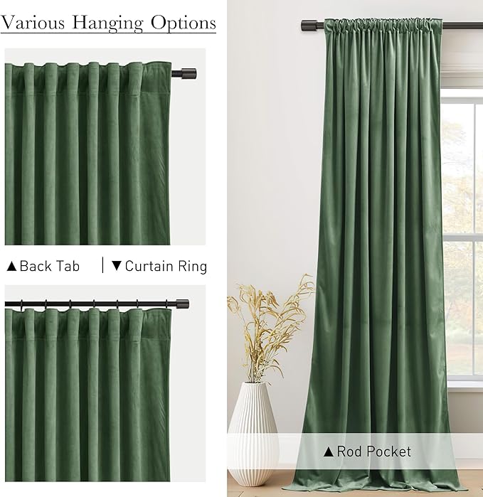 StangH Emerald Green Velvet Curtains 96 Inches Long, Room Darkening, Thermal Insulated Drapes for Bedroom, Living Room, Home Theater, Soft Rod Pocket Back Tab Window Treatment, 52x96 inch, 2 Panels