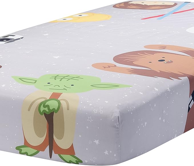 Lambs & Ivy Star Wars Galaxy Cotton Fitted Crib Sheet - Yoda/Darth Vader/R2D2