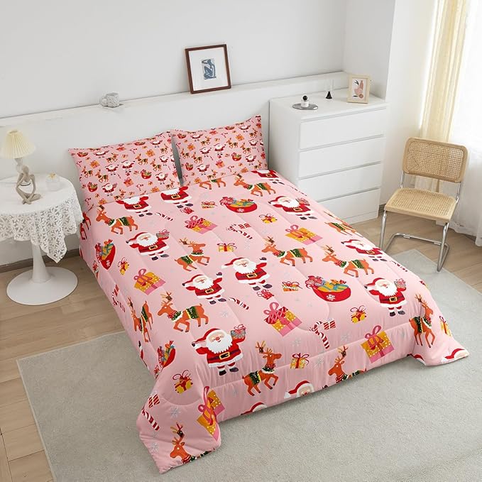 Feelyou Christmas Bedding Set for Kids Boys Girls Twin Size Santa Claus Comforter Set Ultra Soft Xmas Deer Elk Decor Comforter Duvet Quilt Bedroom Decor Christmas Decor Quilt