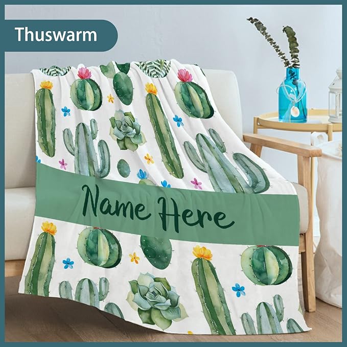 Custom Flannel Blanket with Text Cactus Flower Succulent Customized Blankets Warm Unique Personalized Throw Souvenirs Gift of Love 40"×30" XSmall for Pets