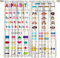 Kids Educational Alphabet Cartoon Curtain Solar System Shapes Cute Knowledge Printed Rod Pocket Blackout Window Drapes for Todders Nursery Baby Bedroom Living Room 42" W X 63" L