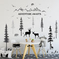 3 Sheets Woodland Nursery Wall Decals Forest Deers Wall Stickers Bears Pine Tree Home Decal Inspirational Quote Mountain Animal Sun Home Stickers DIY Wall Decals for Kids' Room