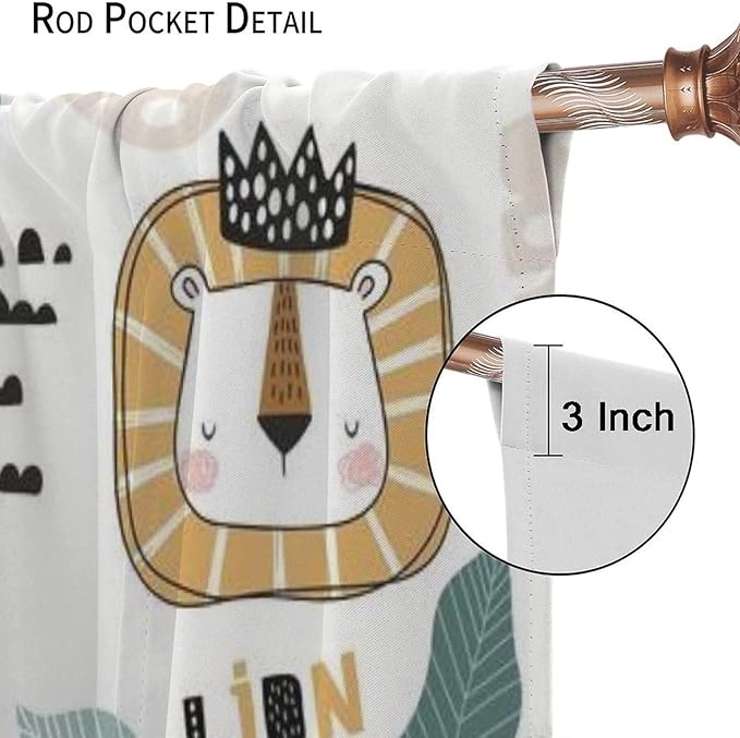 Cartoon Little Lion King Window Curtains for Baby Child,Cute Funny Forest Animals,Tropical Jungle Leaves Wildlife Boho Rainbow Print Blackout Drapes for Nursery Boys Girls Kids Bedroom 42x54 Inch