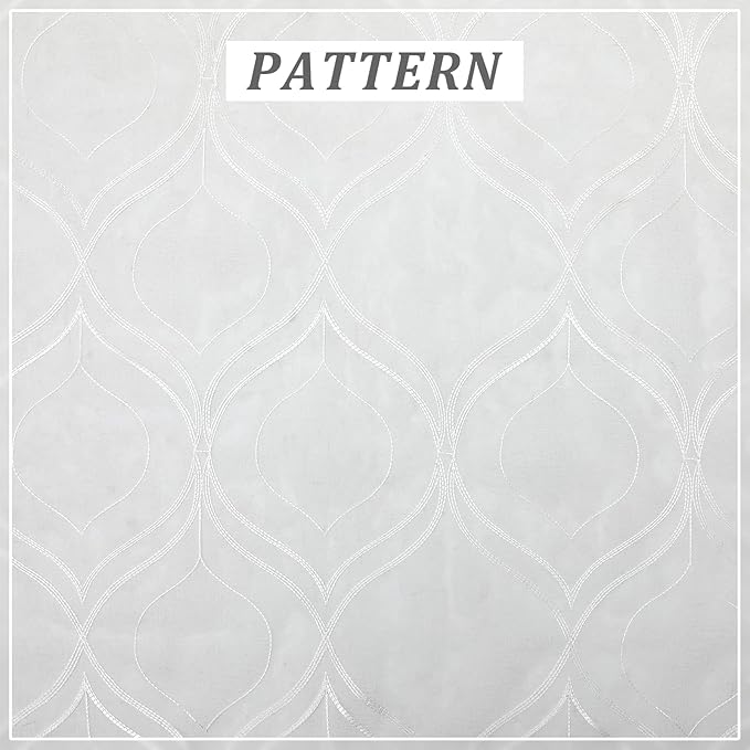 VISIONTEX White Sheer Curtains 95 Inches Long 2 Panels Set Moroccan Embroidered Curtains Trellis Decor French Textured Rod Pocket Voile Tulle Semi Window Drapes for Bedroom Living Room 54 x 95 Inches