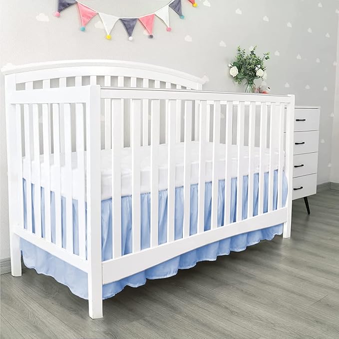 100% Egyptian Cotton, Nursery Crib Toddler (28" x 52" + 16") 800 Thread Count Crib Skirt Dust Ruffle, Bedding Skirts for Baby Boys or Girls, 16" Drop, Light Blue Solid