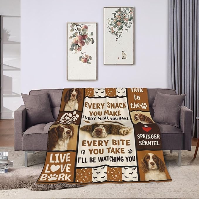 Springer Spaniel Blanket English Springer Decor Throw Blanket Super Soft Flannel Fluffy Plush Cozy Fuzzy Fleece Stuff Blanket Gifts for Dog Lover Woman Girl Kids Adults for Bed Sofa Couch 40"X50"
