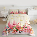 jejeloiu Merry Christmas Comforter Set Queen Size Santa Claus Bedding Set for Kids Boys Girls Cute Deer Duvet Quilt Beige Bedroom Decor
