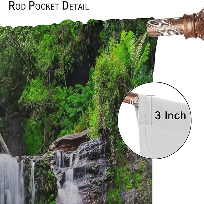 Natural Scenery Blackout Curtains, Spring Rustic Forest Waterfall River Landscape Window Drapes, for Bedroom Living Room 52" W X 84" L
