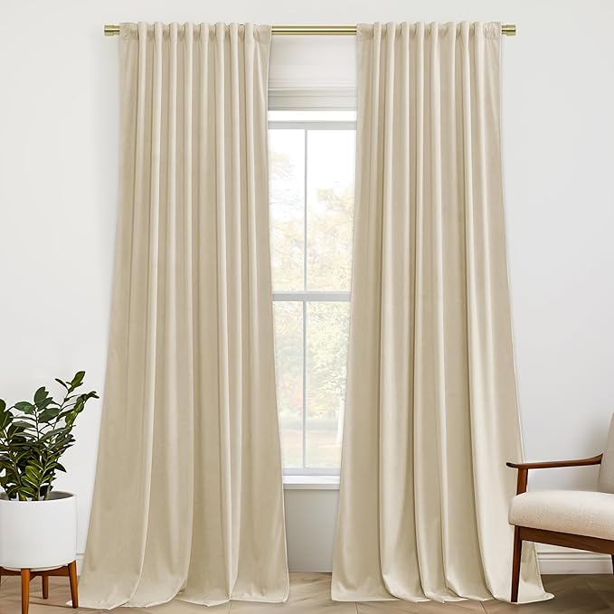 StangH Beige Curtains 100 inches Long Back Tab Light Reducing Thermal Insulated Drapes for Sliding Door Living Room Home Decoration for Bedroom/Kids, W52 x L100, 2 Panels