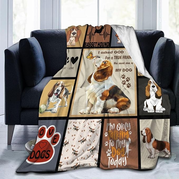 Cute Basset Hound Blanket My Friend The Basset Hounds Throw Blankets Gifts for Girls Boys Cozy Warm Soft Flannel Throws Plush Stuffed Animal Funny Pet Dog Fleece Blanket Gifts for Men Women 60"x80"