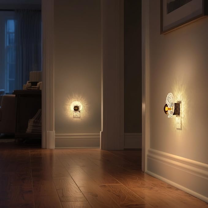 DORESshop LED Night Light, Night Lights Plug into Wall, Dusk-to-Dawn Sensor, 3000K Soft White, 0-100LM Adjustable Brightness, Dimmable Nightlights for Adults, Bathroom, Hallway, Stairway