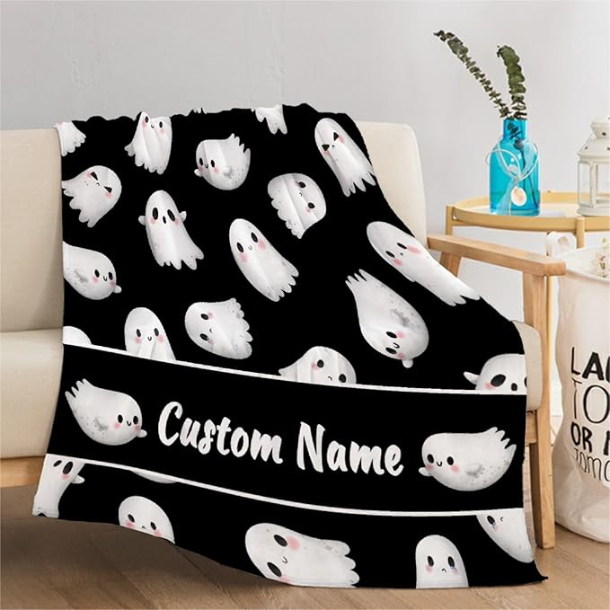 Custom Halloween Blanket | Personalized Ghost Blanket for Boys Girls | Plush Cozy Custom Name Blanket | Halloween Decor Personalized Gifts Name Blanket | 50"x60"-Teens/Travel Size