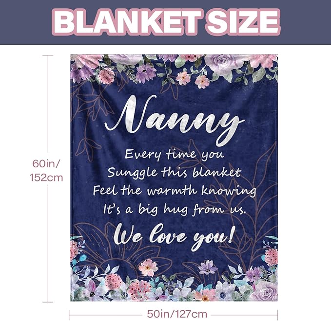 Nanny Gifts from Grandchildren, Nana Birthday Gifts for Grandma, Nana Gift for Christmas Thanksgiving Birthday, Flannel Nanny Blanket for Sofa Couch Room 50" x 60"