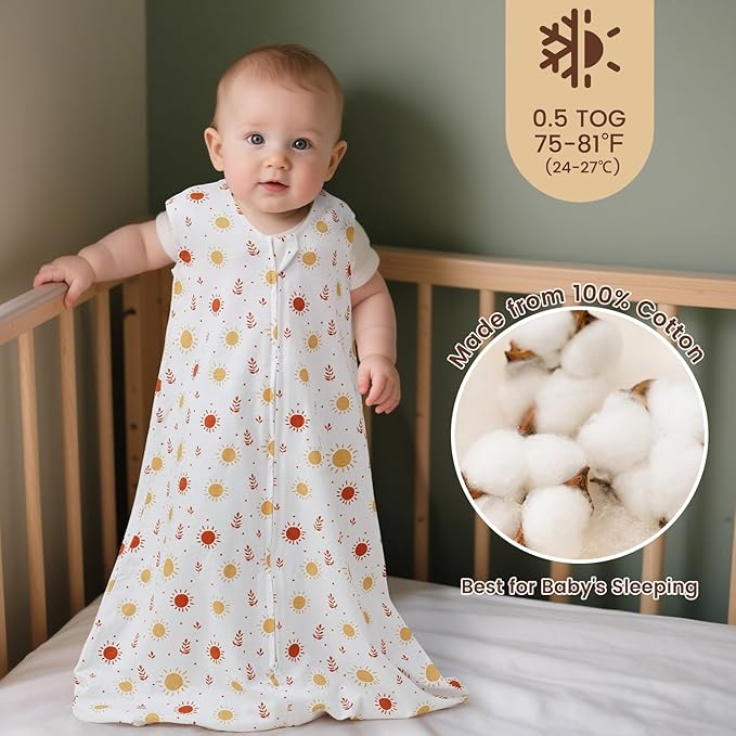 PHF Soft Baby Sleep Sack 12-18 Months 100% Cotton Wearable Blanket, 2-Way Zipper 0.5 TOG Toddler Sleeping Sack 3 Pack, Comfy Sleep Bag for Baby Boys Girls, Rainbow (Large)