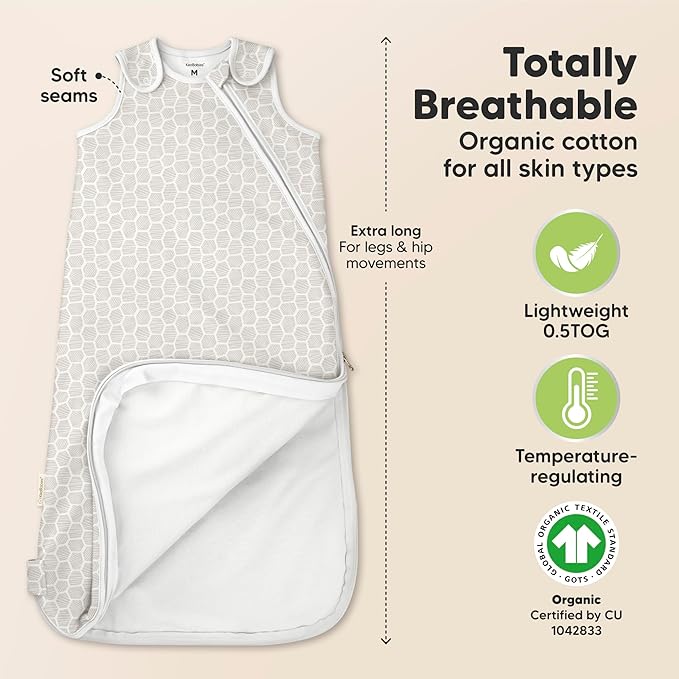 2-Pack Organic Baby Sleep Sacks,100% Cotton - Soft & Breathable 0.5TOG Baby Wearable Blanket,Toddler Sleeping Sack 18-24 months,Easy to Wear Transitional Swaddles for Newborns,Infants (Bumble Bear, L)