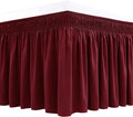 Biscaynebay Wrap Around Bed Skirts for Queen Beds 22" Drop, Burgundy Adjustable Elastic Dust Ruffles Easy Fit Wrinkle & Fade Resistant Silky Luxurious Fabric Solid Machine Washable