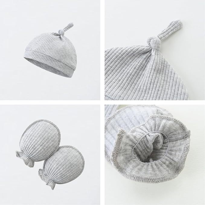 Baby Romper with Baby Mittens & Newborn Hats Footless Long Sleeve Solid Onesie Hi Im New Here