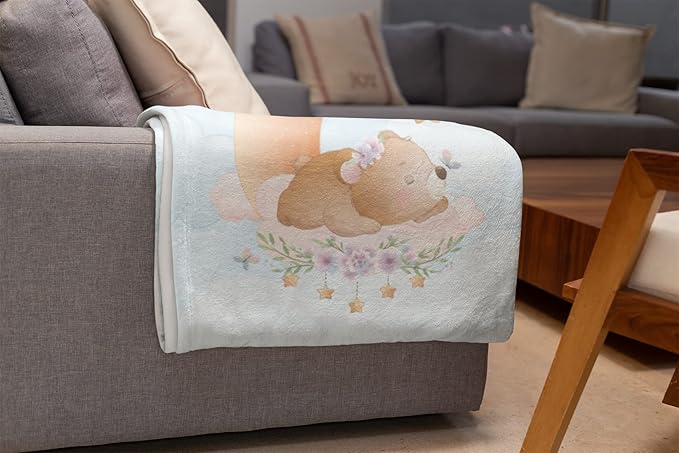 Personalized Baby Blankets with Name | Custom Bear Blanket for Girl and Baby Boy | Unisex Warm Soft Fleece Swaddle Blanket Minky | (Bear, Fleece 60"x80")