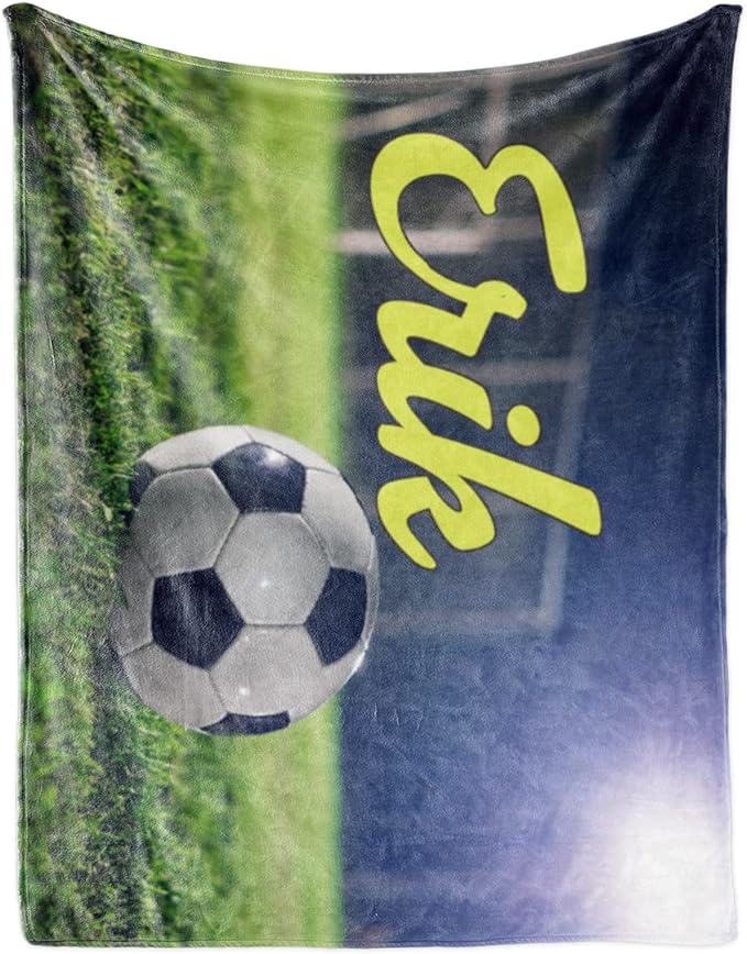 Personalized Baby Balll Soft Blanket: Custom Kids Soccer Design Blanket with Name and Number - Bedding Gifts for Infants Toddlers Adults 40x50inch