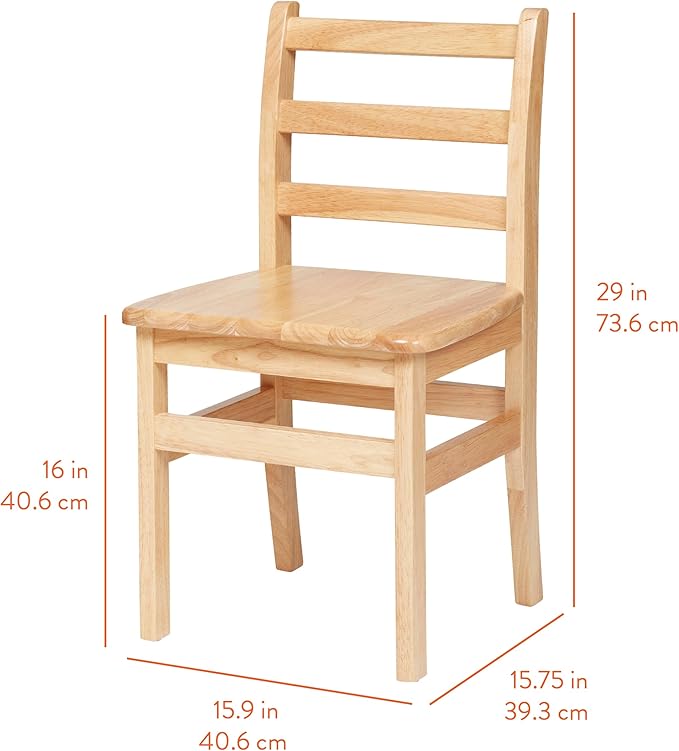 Wooden Ladderback Chairs, 16", Kids Furniture, Natural, 2-Pack