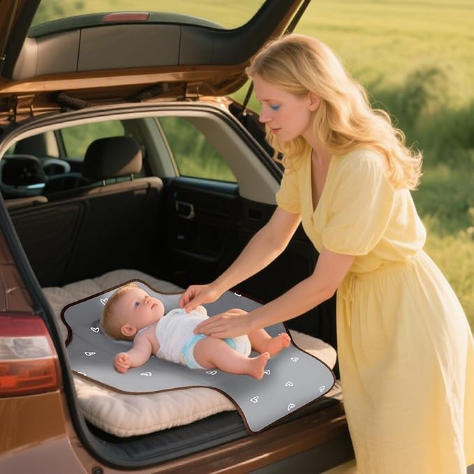 Portable Diaper Changing Pad, Waterproof Baby Changing Mat, Foldable Travel Baby Changing Station, Newborn Essential Baby Shower Registry Gift (Brown-Bee)