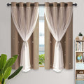 Kinryb Kids Blackout Curtains for Bedroom/Living Room/Classroom, Sheer Overlay Small 2 Panel Set, Double Layer Curtains with Star Cutout for Kids Room(W 52 x L 45 Inches,Coffe 2 Pcs)