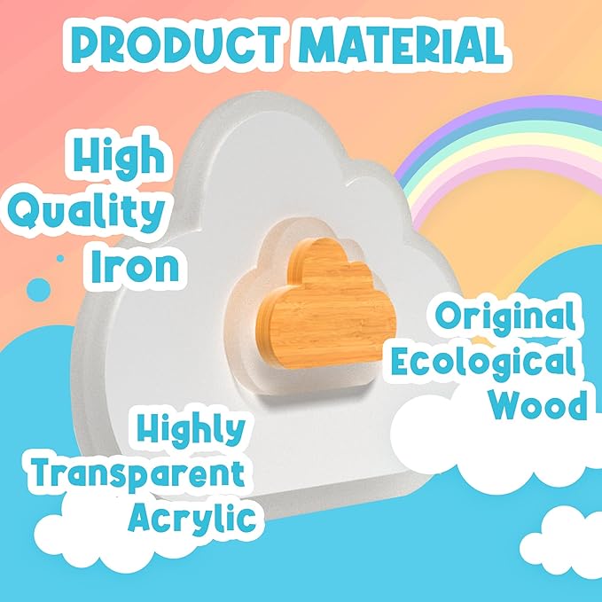 LED Ceiling Light Fixture 23.7in Dimmable Children Cloud Lights for Ceiling with Remote Control 36W Creative Wooden Bedroom Ceiling Light for Kids Room Bedroom Living Room